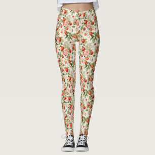 Verjaardagscadeau Naadloze aardbei en bloem Leggings