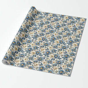 verjaardagscadeau Naadloze blauw-witte bloem Cadeaupapier