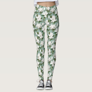verjaardagscadeau   Naadloze witte Magnolia bloem Leggings