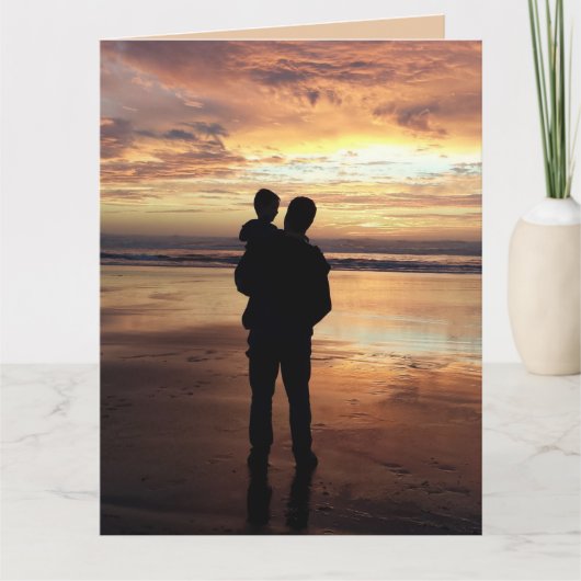 VERJAARDAGSCADEAU VADER & ZOON ZONSONDERGANG STRAN KAART (Voorkant)