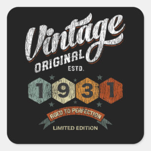Verjaardagscadeau van 1931, gerijpt tot in de perf vierkante sticker
