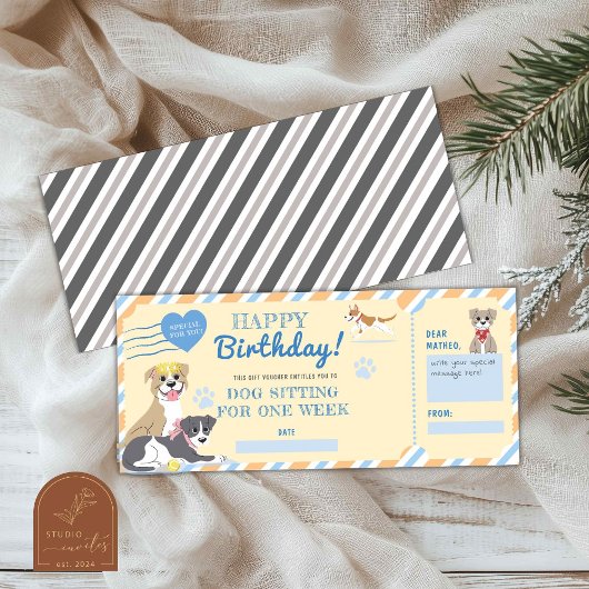 Verjaardagscadeaubon voor hondenzitjes