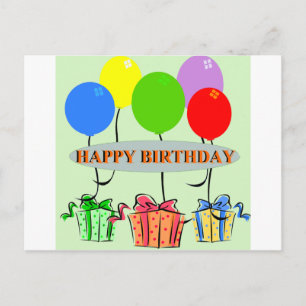Verjaardagscadeaus en ballonnen briefkaart