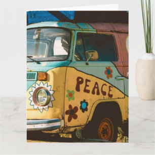 VERJAARDAGSCARD HIPPIE IN BUSJE BEDANKKAART