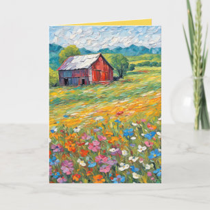 Verjaardagschuur in veld met wilde bloemen kaart
