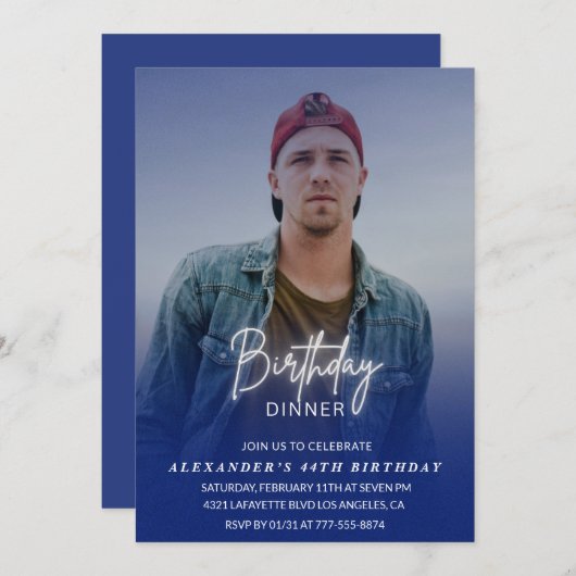 Verjaardagsdiner 44e verjaardagsuitnodiging Foto M Kaart (Voorkant / Achterkant)