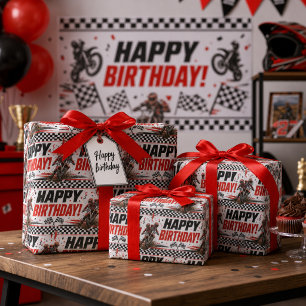 Verjaardagsdirt bike Motocross patroon voor jongen Cadeaupapier