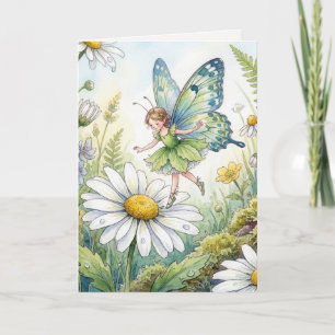 Verjaardagsfee Vlinder In Een Madeliefje Tuin Kaart