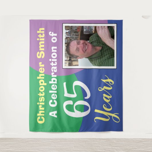 Verjaardagsfeest 65 jaar met foto wandkleed (Voorkant)