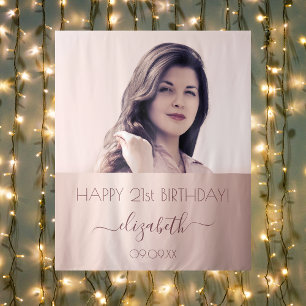 Verjaardagsfeest aangepaste foto roze goud roze wandkleed