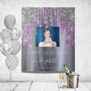 Verjaardagsfeest aangepaste foto zilver glitters p wandkleed