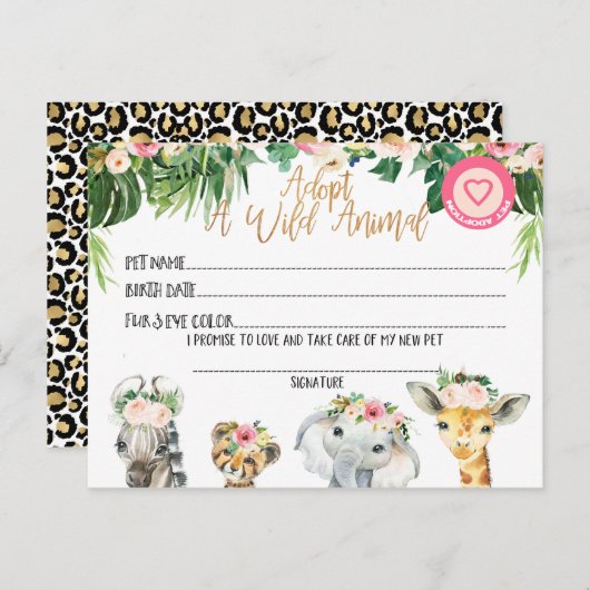 Verjaardagsfeest adopteert een wild dier certifica briefkaart (Voorkant / Achterkant)