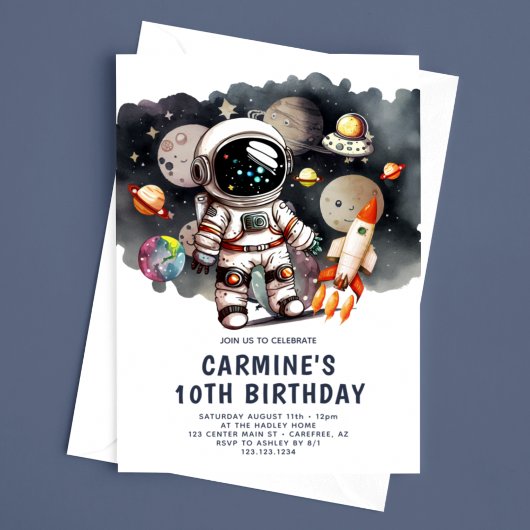 Verjaardagsfeest Astronaut Raket Trip 10 Jaar Kaart