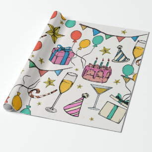 Verjaardagsfeest Ballonnen Taart Champagne Cadeaupapier