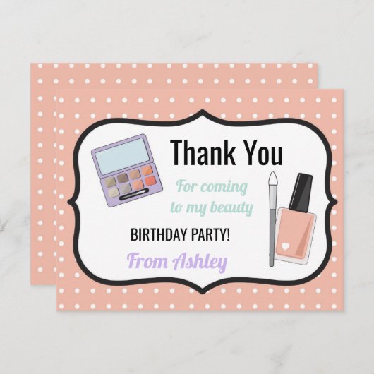 Verjaardagsfeest Bedankt Nodig Kaart Beauty Nails (Voorkant / Achterkant)