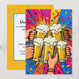 Verjaardagsfeest Bier Toast in Pop Art Kaart