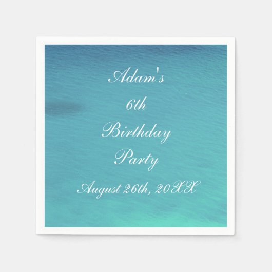 Verjaardagsfeest Blauwgroen Blauw Water Naam Datum Servet (Voorkant)