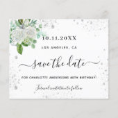 Verjaardagsfeest bloem wit budget save the date flyer (Voorkant)