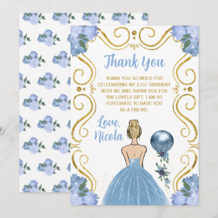 Verjaardagsfeest Blonde Prinses Blauw Bedankkaart