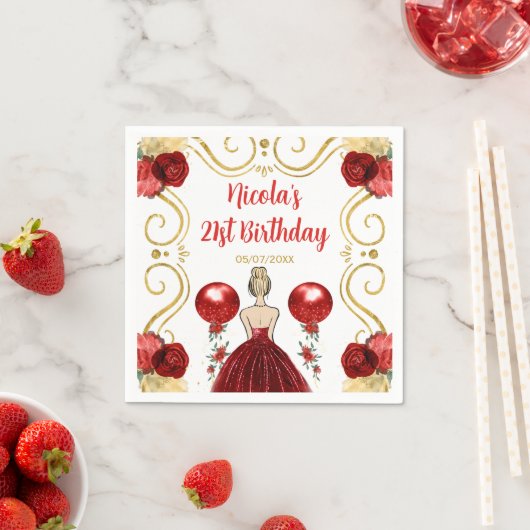 Verjaardagsfeest Blonde prinses in het rood Servet (Insitu)