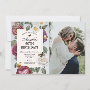 Verjaardagsfeest Bloom Vlinder Bloem Foto Kaart
