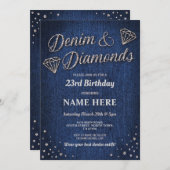 Verjaardagsfeest Blue Denim Silver Glitter Diamond Kaart (Voorkant / Achterkant)