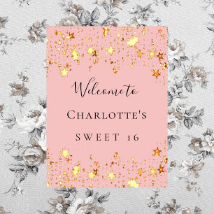 Verjaardagsfeest blush roze gouden sterren welkom poster