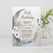 Verjaardagsfeest Boho White Orchid Flowers Blue Mo Kaart (Staand voorkant)