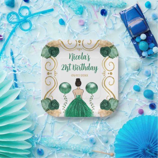 Verjaardagsfeest Bruin Haar Prinses in Groen Papieren Bordje (Feest)