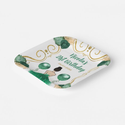 Verjaardagsfeest Bruin Haar Prinses in Groen Papieren Bordje (Gebogen)