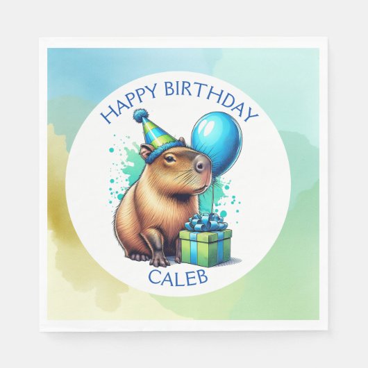 Verjaardagsfeest Capybara Theme Boy gepersonalisee Servet (Voorkant)