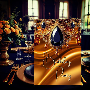 Verjaardagsfeest Caramel Gold Silk Black Blue edel Kaart