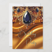 Verjaardagsfeest Caramel Goud Zijde Zwart Blauw ed Kaart (Voorkant)