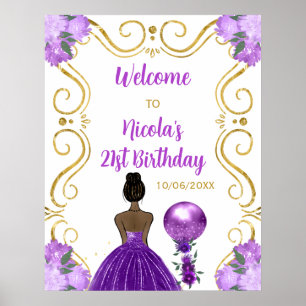 Verjaardagsfeest Dark Skin Princess Paarse Welkom Poster