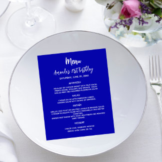 Verjaardagsfeest diner menu koninklijk blauw wit b