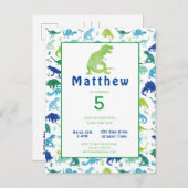 Verjaardagsfeest dinosaurus T-Rex Kinder uitnodigi Uitnodiging Briefkaart (Voorkant / Achterkant)