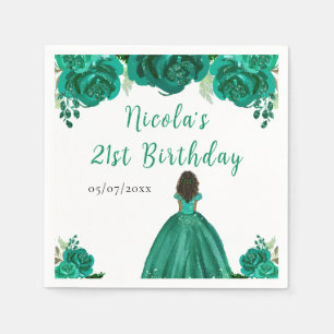Verjaardagsfeest donkere huid prinses groen bloemm servet