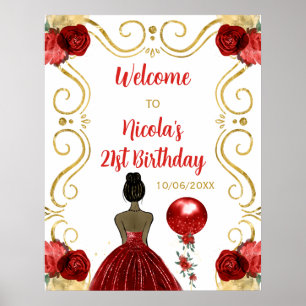 Verjaardagsfeest Donkere huid Prinses Rood Welkom Poster