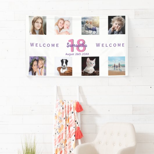 Verjaardagsfeest foto collage meisje wit spandoek (Insitu)