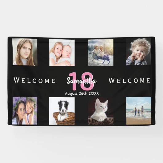Verjaardagsfeest foto collage meisje zwart spandoek (Horizontaal)