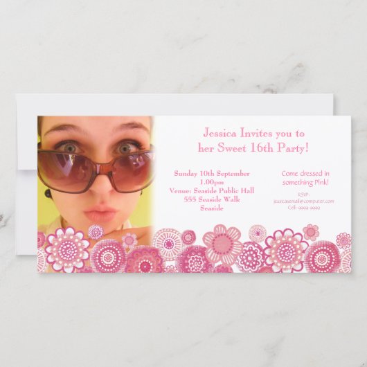 Verjaardagsfeest Foto Kaart Sjabloon voor Sweet 16 (Voorkant)