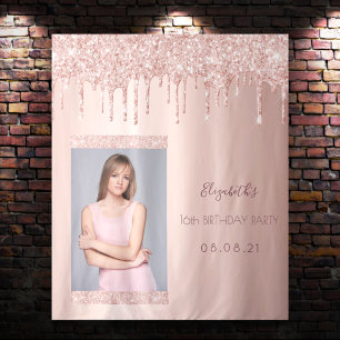 Verjaardagsfeest foto roze gouden glitters glinste wandkleed