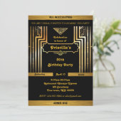 Verjaardagsfeest, Gatsby stijl, Art Deco, goud zwa Kaart (Staand voorkant)