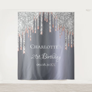 Verjaardagsfeest glitters zilver roze goud glamour wandkleed