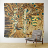 Verjaardagsfeest Goud Druppelend | Glitter Pauw Wandkleed (In Situ (horizontaal))