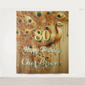 Verjaardagsfeest Goud Druppelend | Glitter Pauw Wandkleed (Voorkant)