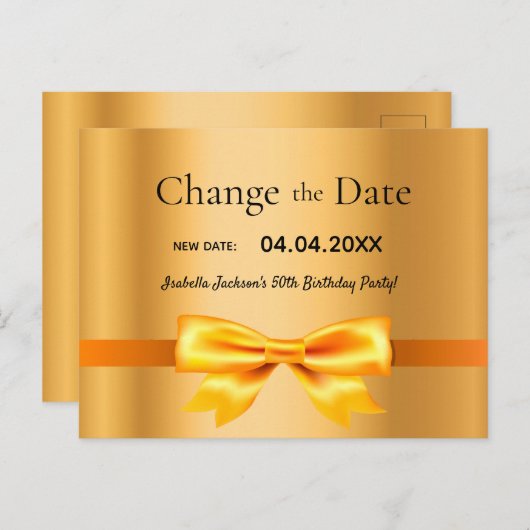 Verjaardagsfeest goud wijzigen van de datum briefkaart (Voorkant / Achterkant)