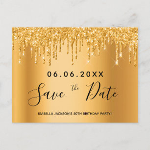 Verjaardagsfeest gouden glitters tekst save the da briefkaart