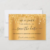 Verjaardagsfeest gouden glitterspetters save the d date (Voorkant)