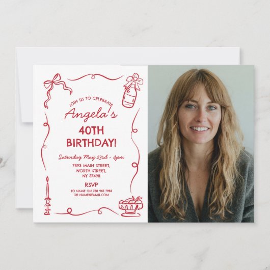 Verjaardagsfeest grillige hand getrokken foto kaart (Voorkant)